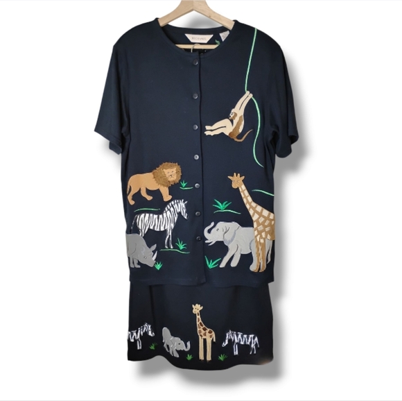Bechamel Dresses & Skirts - Bechamel Vintage Safari Appliqué Set | L Top + L Petite Skirt | Cotton Knit
